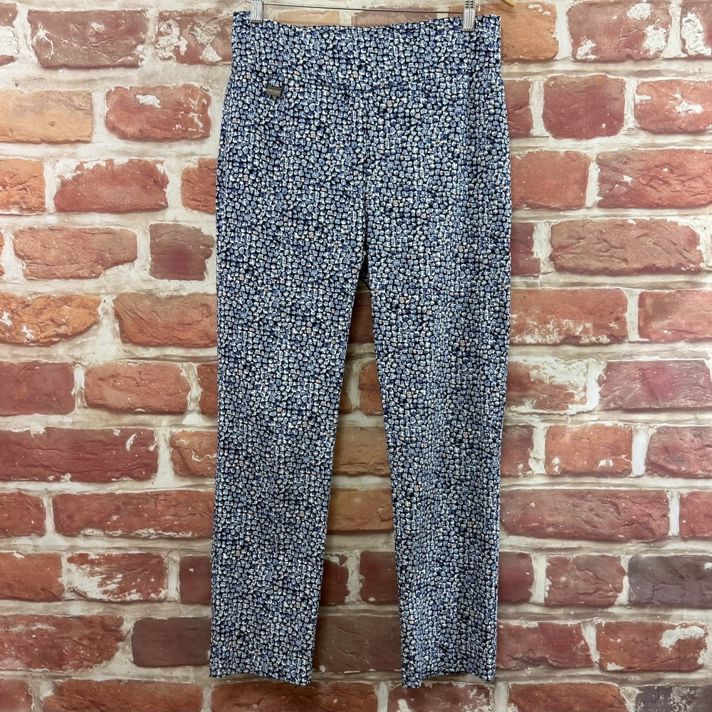 Lisette Pants Women's 12 Blue Multicolor Abstract Stretchy Casual Slim Trousers